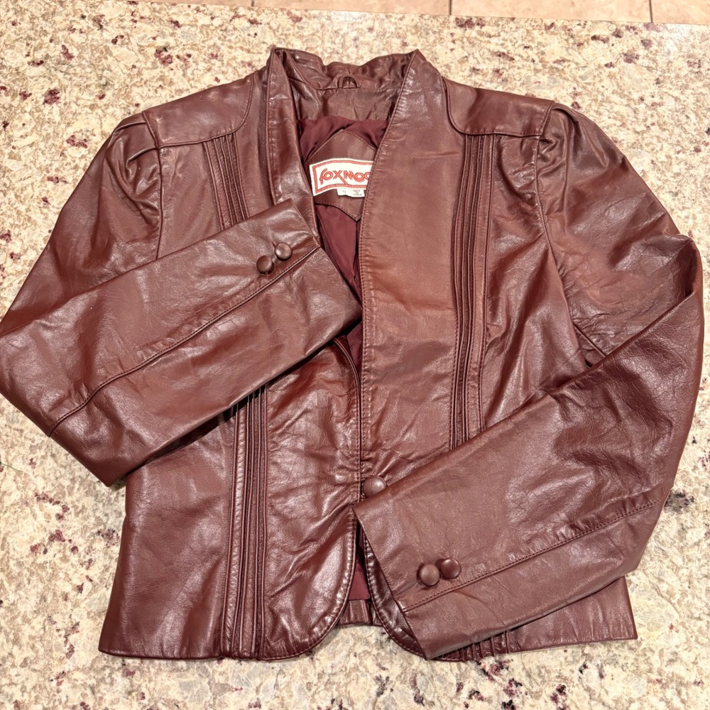 Vintage Foxmoor Burgundy Leather Jacket Pintuck Pleated 80s Oxblood Size 7